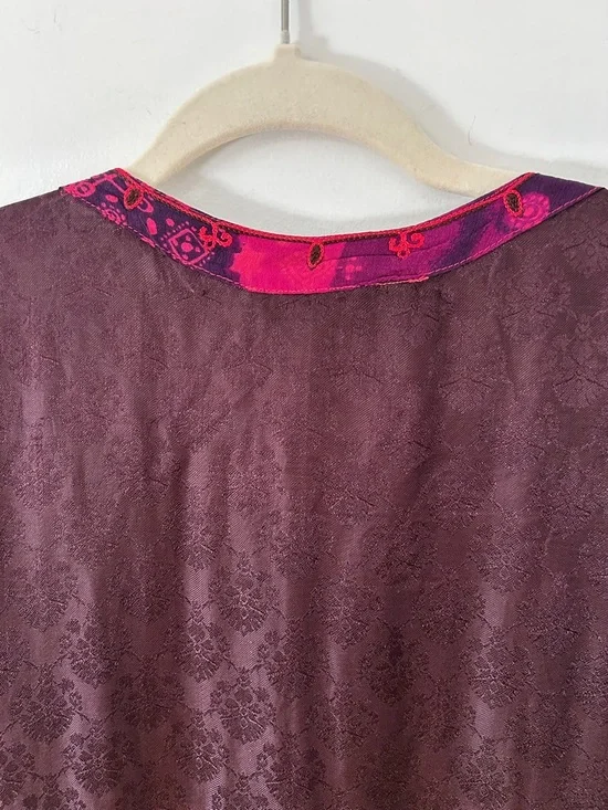 Tienda Ho Kimono Magenta/Burgundy India Print Boho Festival Open Front Duster - Picture 10 of 16